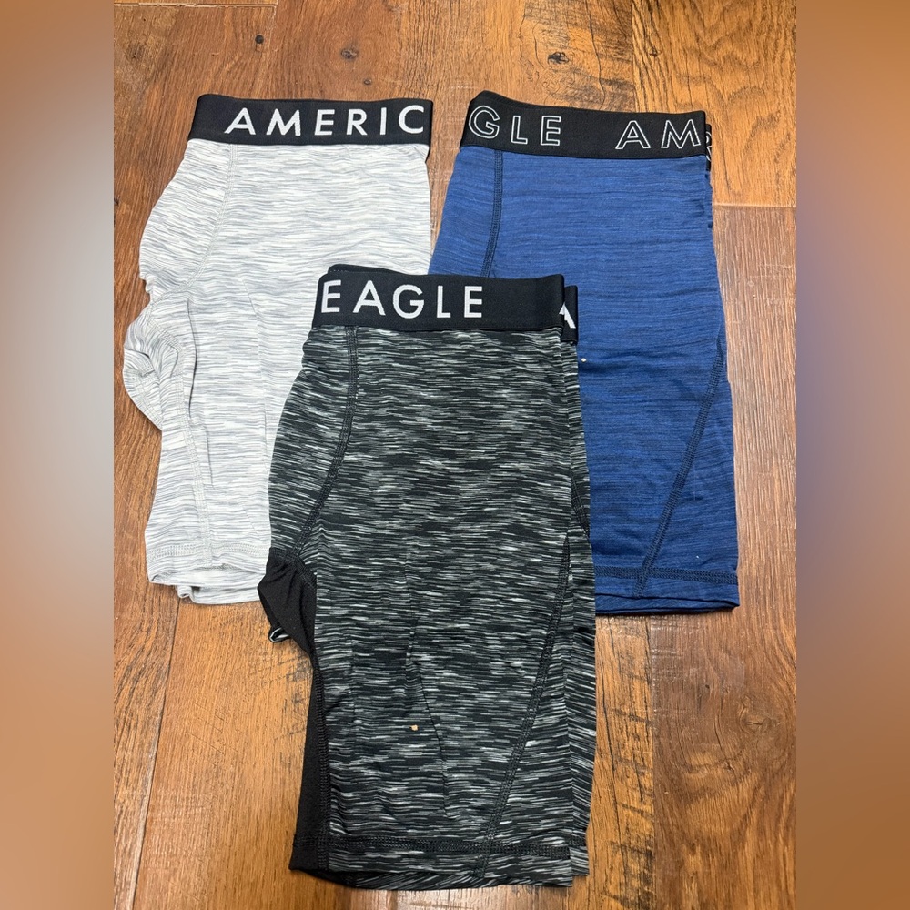 Three American Eagle Outfitters 9” flex boxerbriefs.  Medium